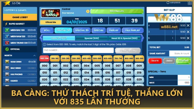 Ba càng: Thử thách trí tuệ, thắng lớn với 835 lần thưởng