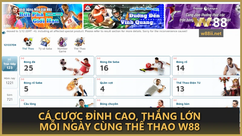 Cá cược đỉnh cao, thắng lớn mỗi ngày cùng Thể Thao W88 