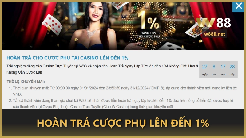 Hoàn trả cược phụ lên đến 1%