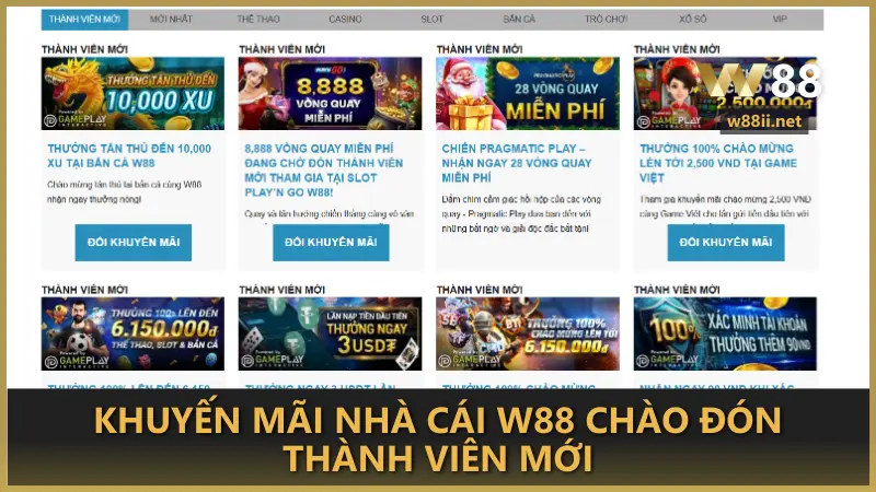 Khuyến mãi nhà cái W88 chào đón thành viên mới