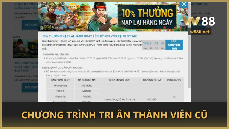 Chương trình tri ân từ W88 thành viên cũ