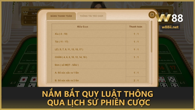 Nắm bắt quy luật thông qua lịch sử phiên cược