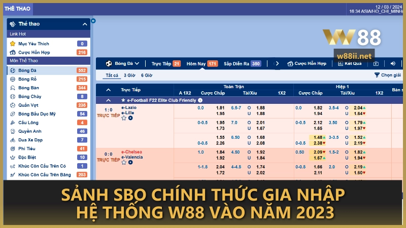 Sảnh SBO chính thức gia nhập hệ thống W88 vào năm 2023