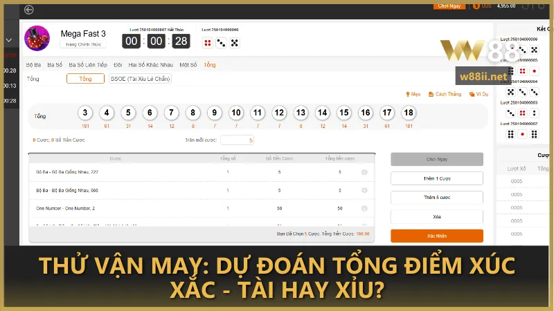 Thử vận may: Dự đoán tổng điểm xúc xắc - Tài hay Xỉu?
